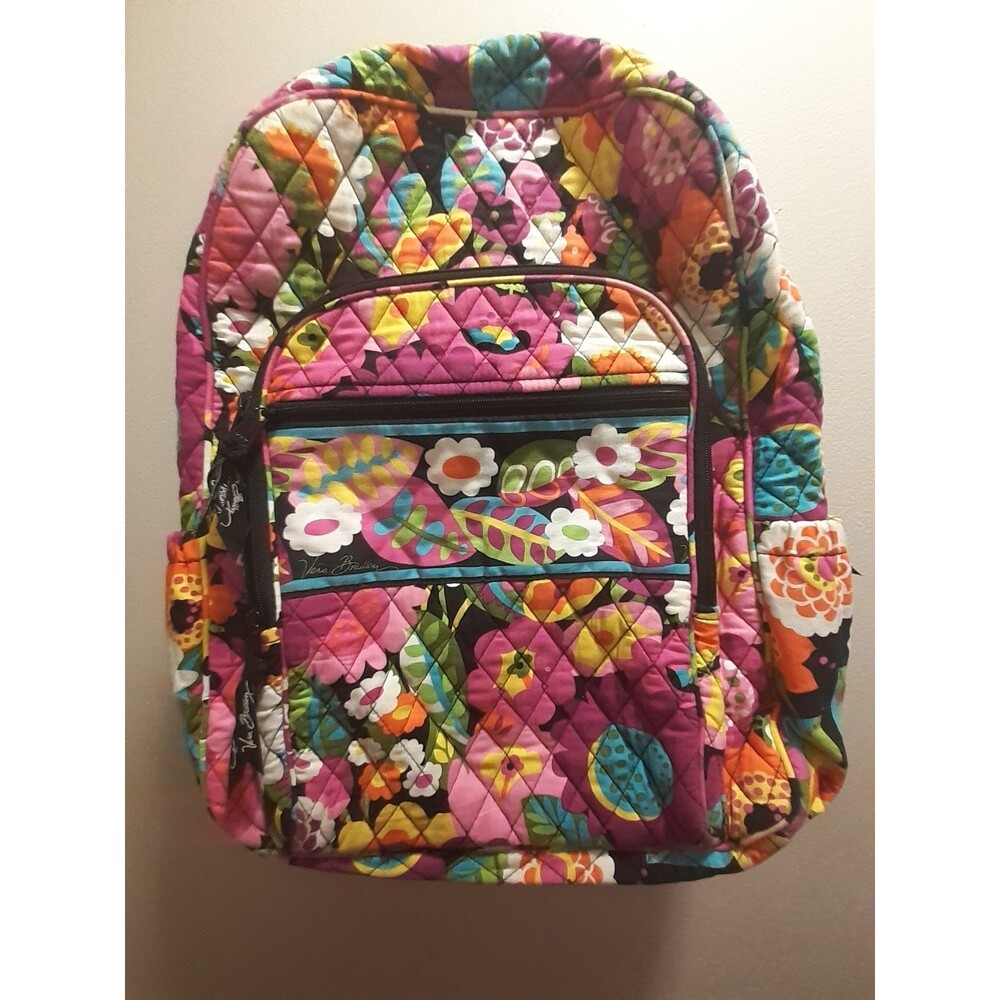 Vera Bradley Quilted Floral Backpack Multicolor Zip Adjustable Straps Top Handle